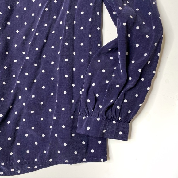 Anthro Maria Stanley 100% Silk Polka Dot Popover Blouse Blue Medium - Picture 3 of 8